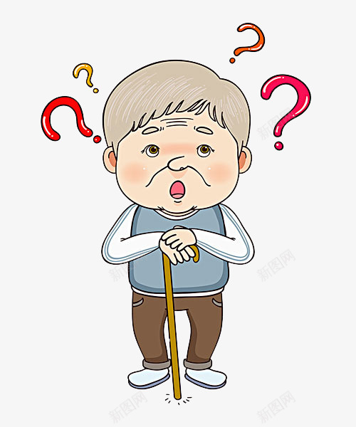 纠结的老人家png免抠素材_88icon https://88icon.com 卡通 手绘 拄着拐杖 满脸疑惑 满脸问号 疑惑的表情 纠结的人 老人家 问号