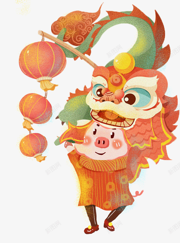 新年舞狮子的小猪png免抠素材_88icon https://88icon.com 2019 农历新年 小孩子舞狮 小猪 彩绘舞狮 新年 灯笼 猪年 红红火火 舞狮子