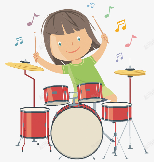 卡通可爱插图小女孩打鼓png免抠素材_88icon https://88icon.com 卡通 可爱插图 小女孩 打鼓 打鼓的小女孩 架子鼓 架子鼓矢量图 表演演出