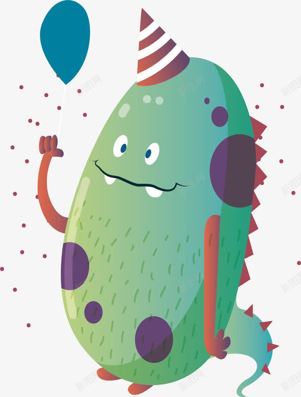 带着生日帽的可爱怪兽png免抠素材_88icon https://88icon.com 可爱怪兽 庆祝生日 拿着气球 矢量png 绿色小怪兽 过生日