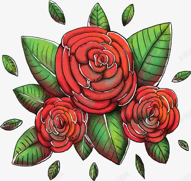 三朵复古手绘玫瑰花png免抠素材_88icon https://88icon.com 复古红玫瑰 手绘玫瑰花 玫瑰花 邀请函封面