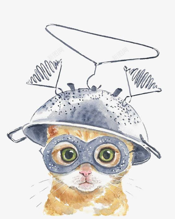 创意水彩猫咪png免抠素材_88icon https://88icon.com 卡通猫咪 可爱宠物 家居用品 戴头盔