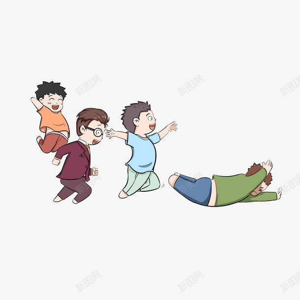 卡通一群嬉戏玩耍的小孩png免抠素材_88icon https://88icon.com 人跌倒 奔跑的小孩 嬉戏玩耍 快跑 摔倒的小孩 摔倒跌倒 跳跃小孩