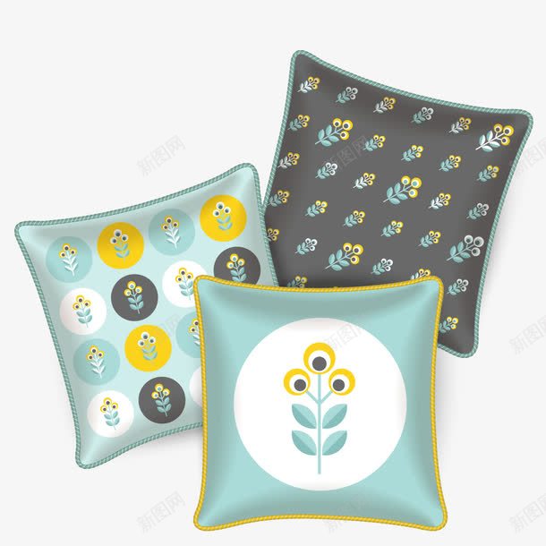 蓝色抱枕png免抠素材_88icon https://88icon.com 家居 绸缎 花卉 装饰