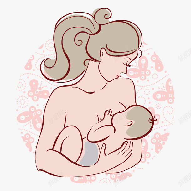 手绘母乳喂养周人物png免抠素材_88icon https://88icon.com 亲情 人物设计 养育 婴儿 成长 母乳喂养周