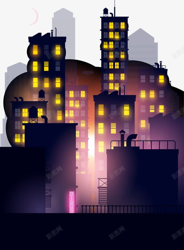 城市夜景png免抠素材_88icon https://88icon.com 万家灯火 剪影矢量图 千家万户 城市黑影 大楼 灯光 霓虹