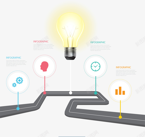 手绘PPT路线图矢量图ai免抠素材_88icon https://88icon.com PPT 创意 动漫图标 发光的灯泡 手绘 排忧解难 灯泡 灵感 矢量图 解决方法的图标 路线图 道路
