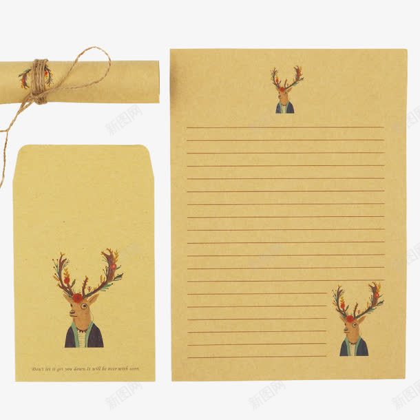 小清新牛皮纸信封信纸套装png免抠素材_88icon https://88icon.com 产品实物 信边框 小清新牛皮纸信封信纸套装 情书信笺 手绘小鹿信纸 文具 欧式复古信封 牛皮信封