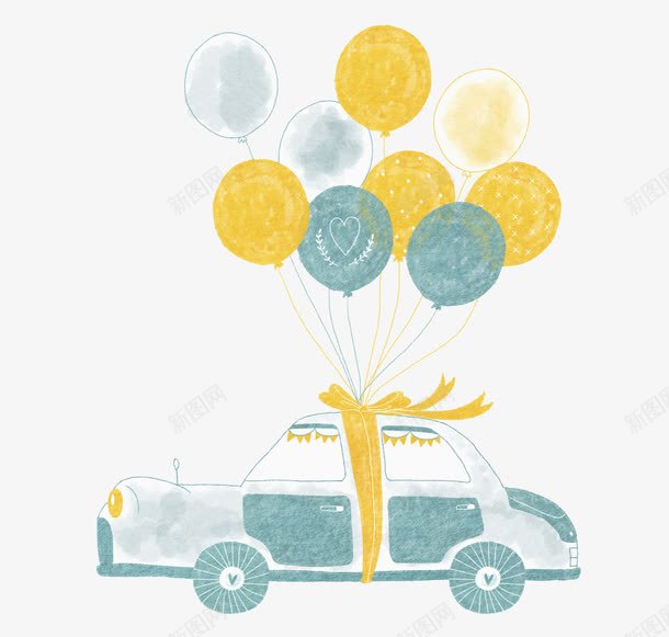 婚车手绘png免抠素材_88icon https://88icon.com 婚礼 婚车手绘 庆贺 彩色气球 心形 情感 气球 汽车 浪漫 爱情 运输