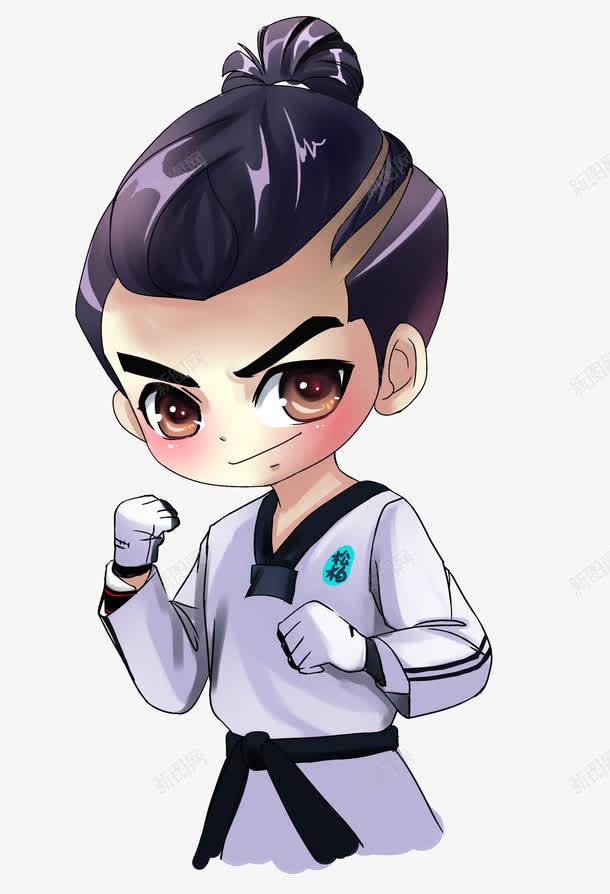 Q版手绘跆拳道png免抠素材_88icon https://88icon.com Q版 手绘 扎头发男孩 跆拳道