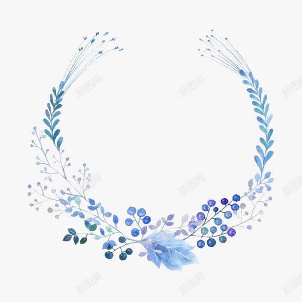蓝色果子花环png免抠素材_88icon https://88icon.com 卡通 叶子 手绘 果子 桔梗 简图 花环 蓝色