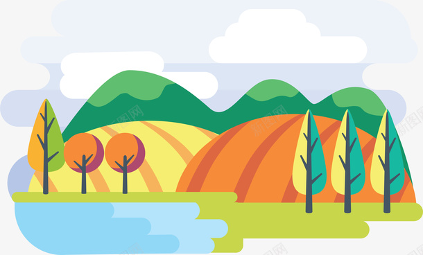 卡通手绘彩色的山水树木png免抠素材_88icon https://88icon.com 创意 动漫动画 卡通手绘 彩色的山水 树木 艺术
