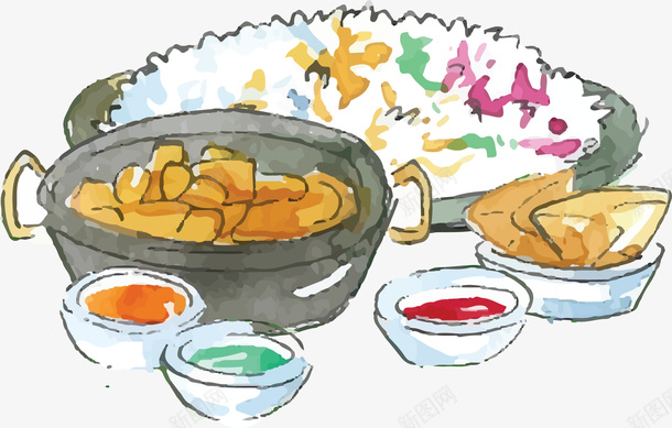 水彩手绘印度手抓饭矢量图ai免抠素材_88icon https://88icon.com 卡通咖喱饭 印度 印度美食 咖喱饭 手抓饭 矢量png 矢量图 美食
