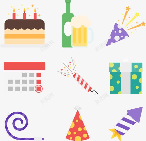 新年派对元素png免抠素材_88icon https://88icon.com 免扣png素材 免费png素材 啤酒 啤酒新年图片素材 扁平新年图片素材 拉炮 日历 派对新年图片素材 生日礼花 礼炮 礼盒 礼花 蛋糕 蛋糕新年图片素材