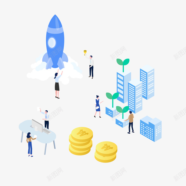 卡通金融人物png免抠素材_88icon https://88icon.com 25D 卡通人物 商务 火箭 线上交互 金币 金融交互 金融装饰