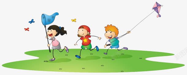 一群孩子放风筝png免抠素材_88icon https://88icon.com 卡通 小朋友 扑蝴蝶 放风筝 春天 玩耍的孩子