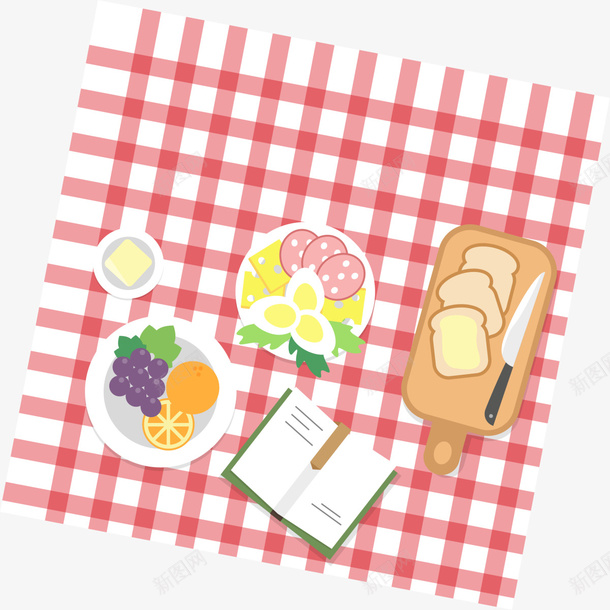 红色网格餐布美食png免抠素材_88icon https://88icon.com 卡通 春游 美食 踏青 郊游 野炊 野餐 食品 餐布