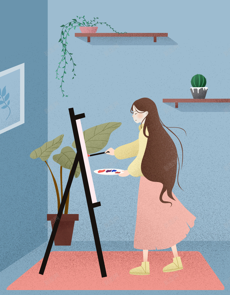 手绘正在画画的女生海报jpg设计背景_88icon https://88icon.com 2018 三七女生节 人物 卡通 女王节 女生节 女神节 室内 手绘插画 水彩 画画