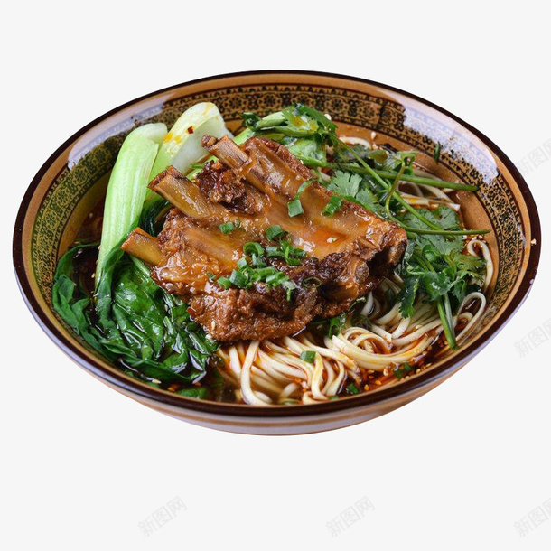 红烧风味大排骨面条png免抠素材_88icon https://88icon.com 大排骨 排骨 红烧口味 红烧排骨面 细面条 青菜 面条