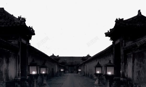 中国古风街道png免抠素材_88icon https://88icon.com 古代夜景 古建筑 展板 街道 黑色