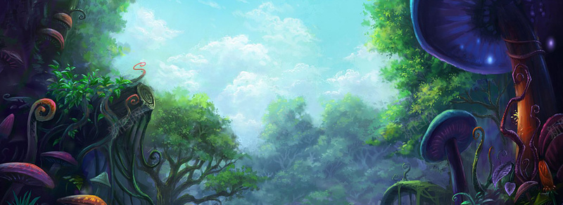 手绘背景图jpg设计背景_88icon https://88icon.com 卡通 彩色 手绘 海报banner 深林 童话 童趣