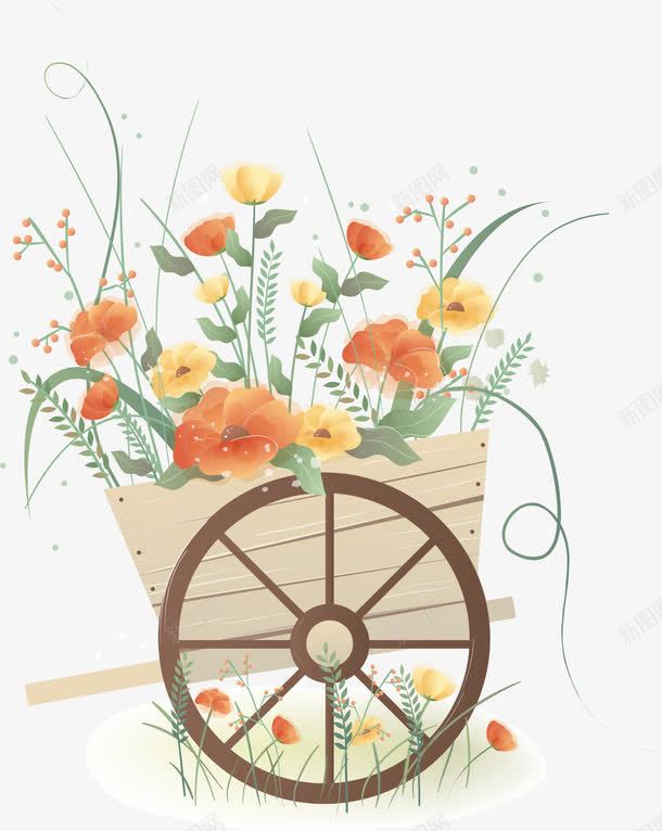 手绘花卉png免抠素材_88icon https://88icon.com AI 卡通 园艺 小车 手绘 红色 线条 花卉 花朵 花草 鲜花