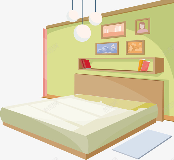 水彩卧室大床矢量图ai免抠素材_88icon https://88icon.com 卡通手绘 卧室 大床 家具 家居 水彩 绿色 矢量图