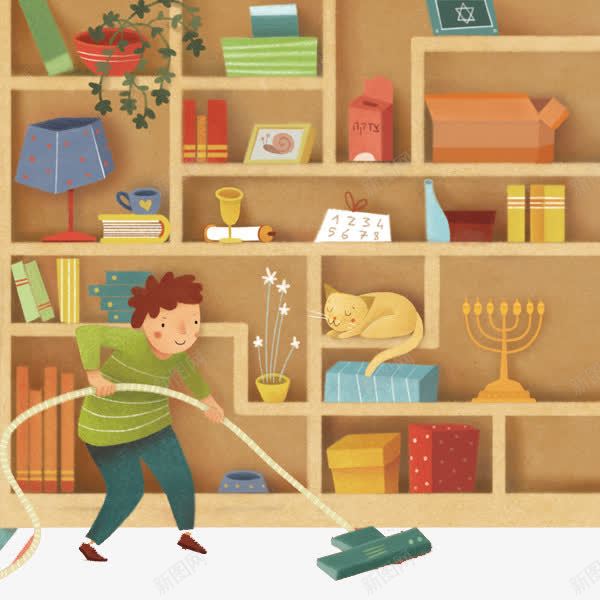 在家收拾屋子的孩子png免抠素材_88icon https://88icon.com 创意设计 卡片封面 手绘插画