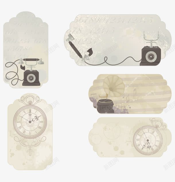 欧式复古标签png免抠素材_88icon https://88icon.com 书签 免扣png 时钟 标签 电话