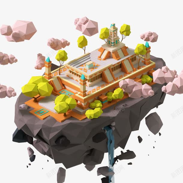 卡通悬浮岛屿png免抠素材_88icon https://88icon.com 3D c4d 三维 创意海报 卡通场景 卡通岛屿 合成 建筑 悬浮 立体