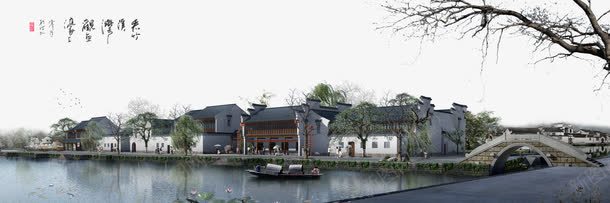 唯美水墨江南岸边古建筑png免抠素材_88icon https://88icon.com 中国风 古风青砖 大树 意境 水乡 水墨 江南 沿水古建筑 美食 装饰