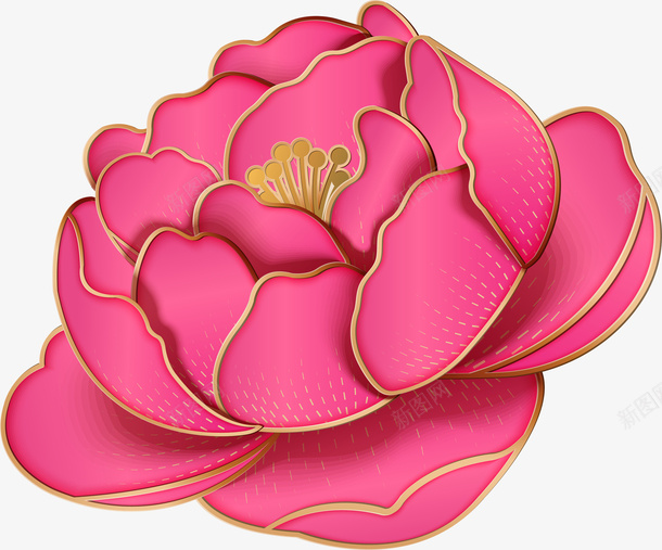 玫红色微立体花卉png免抠素材_88icon https://88icon.com 3D立体 微立体 手绘 玫红色花卉 线条 镂空花纹