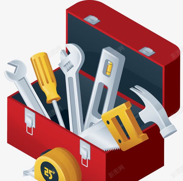 家居装修工具箱png免抠素材_88icon https://88icon.com 五金制品 家居用品 工具箱 必备品 打开箱子 扳手 插画 螺丝批 装修 锯子