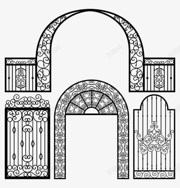 手绘黑色铁拱门png免抠素材_88icon https://88icon.com 建筑门窗 手绘 手绘拱门 拱门 欧式花纹 铁拱门 铁艺 黑色
