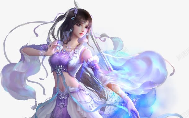 紫衣美女古风手绘海报背景png免抠素材_88icon https://88icon.com 古风 手绘 海报 美女 背景