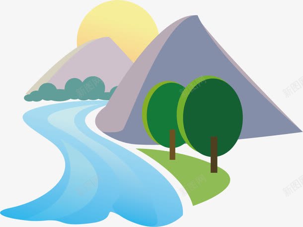 生态自然矢量图eps免抠素材_88icon https://88icon.com 山水 河流 清新 生态 绿色 自然 落日 矢量图