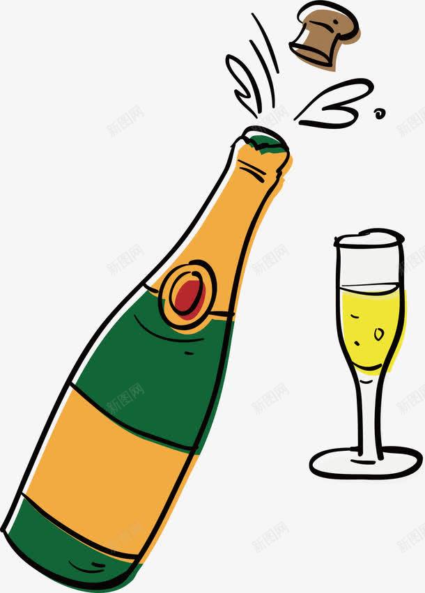 卡通手绘香槟酒png免抠素材_88icon https://88icon.com 举杯 卡通 婚礼 干杯 庆祝 开瓶祝贺 气泡酒 爱心 瓶塞 碰杯 祝酒 结婚 香槟