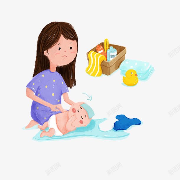 宝宝生病插图png免抠素材_88icon https://88icon.com 妈妈护理 妈妈着急 宝宝发烧 宝宝生病 物理降温 生病的婴儿