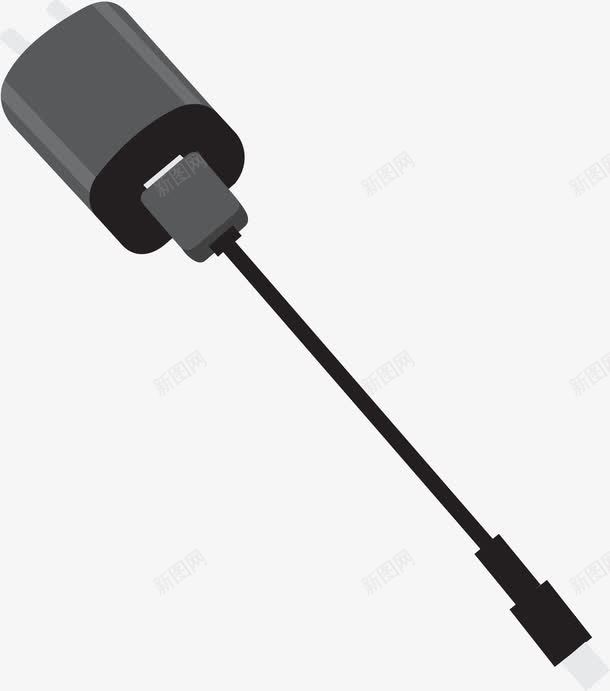 黑色手绘简约手机充电器png免抠素材_88icon https://88icon.com 3C USB USB线 usb充电线 充电器 充电插头 充电线 手机线 数据线 数码产品 电源线