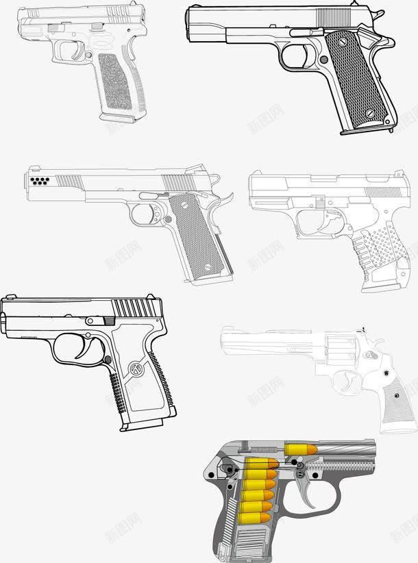2017手枪线稿手绘黑白彩色png免抠素材_88icon https://88icon.com 2017 冲锋手枪 填色练习 子弹 子弹卡通 左轮手枪 手枪 手枪内部结构图 手枪线稿 来福枪 自动手枪