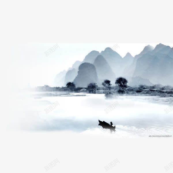 山水风景画png免抠素材_88icon https://88icon.com 小船 山水 水墨画 简洁 风景图画