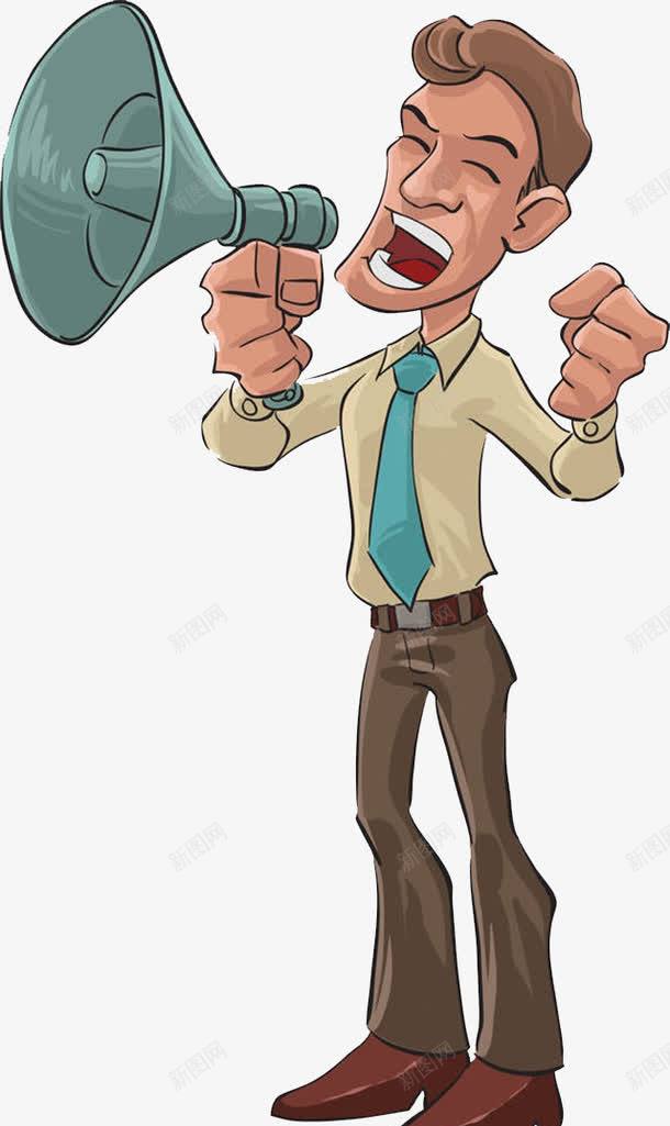 用扩音器呼喊激励人的男子png免抠素材_88icon https://88icon.com 卡通手绘 呼喊人物 大幅度 扩音器 激动的人 装饰