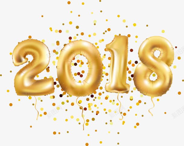 2018金色气球png免抠素材_88icon https://88icon.com 2018 新年 气球 矢量图案 精致 艺术字 金色