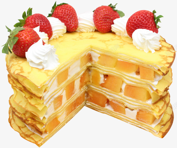 千层班戟切面png免抠素材_88icon https://88icon.com 千层班戟蛋糕 夹心 芒果奶油 草莓装饰