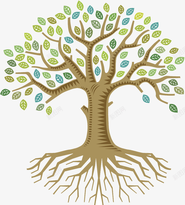 插图树枝叶png免抠素材_88icon https://88icon.com 大树 彩色树叶 树叶枝 树干 树枝叶 树根 矢量插图 装饰插图