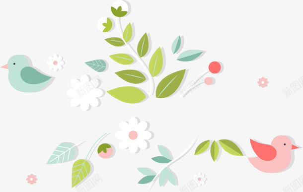 多彩清新花草png免抠素材_88icon https://88icon.com 卡通小鸟 多彩花草 手绘植物 清新花枝 简约植物 装饰图案