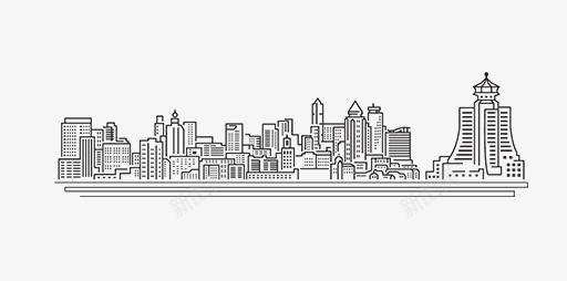 手绘黑色建筑群城市建筑png免抠素材_88icon https://88icon.com 唯美创意 城市建筑 填色练习 建筑群 房子 手绘线稿 海报背景 高楼建筑 黑白