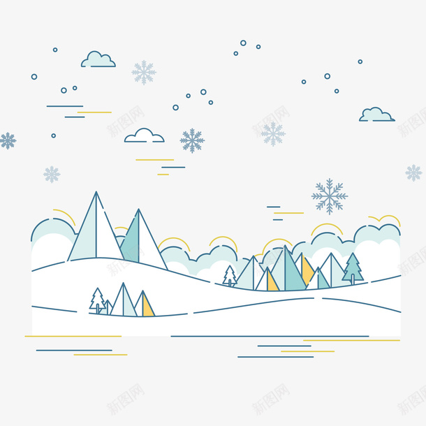下雪天的插画矢量图ai免抠素材_88icon https://88icon.com 唯美 小清新 插画 淡蓝色 简约 线条 风格化 矢量图