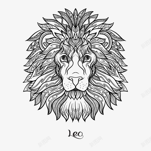 狮子座的线性手绘矢量图eps免抠素材_88icon https://88icon.com 动物 十二星座 唯美 头部 手绘 狮子座 狮子涂色 矢量图 线性 黑色