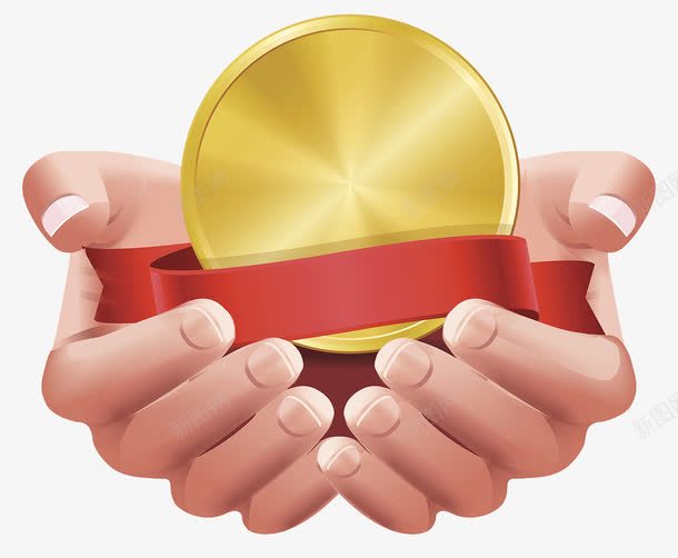 比赛冠军金牌勋章png免抠素材_88icon https://88icon.com 勋章 双手捧着 夺冠 奉献 捧东西状的手 比赛冠军 红丝带 荣誉 金牌 金色渐变